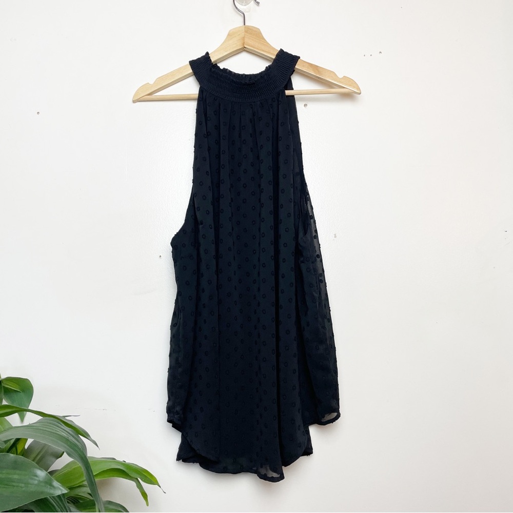 Torrid Size 3 Black Swiss Dot Sleeveless Blouse Smocked Mock Neck Tank Top